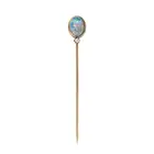 AN ANTIQUE BLACK OPAL AND DIAMOND STICK / TIE PIN BROOCH in yellow gold, set with an oval cabochon