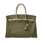 HERMÈS HSS VERT CANOPEE AND GRIS TOURTERELLE CLEMENCE BIRKIN 35 BAG Condition grade C+. A