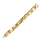 AN ANTIQUE PEARL AND DIAMOND BRACELET in 15ct yellow gold, comprising a row of gate links set with