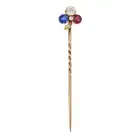 A FINE ANTIQUE IMPERIAL RUSSIAN RUBY, SAPPHIRE AND DIAMOND CLOVER STICK / TIE PIN designed as a