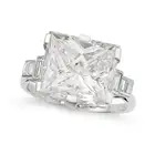 A 9.01 CARAT DIAMOND RING in platinum, set with a rectangular modified brilliant cut diamond of 9.01