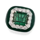OSCAR FRIEDMAN, A GREEN TOURMALINE, DIAMOND AND ENAMEL RING set with an octagonal step cut green
