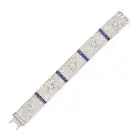 AN ART DECO SAPPHIRE AND DIAMOND STRAP BRACELET comprising a row of pierced geometric links set with