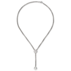 FOPE, A DIAMOND NECKLACE in 18ct white gold, the fancy link chain set with a circular slider of round brilliant cut diamonds, suspending a silver sphere drop, signed Fope, stamped 750, 41.0cm, 18.9g.