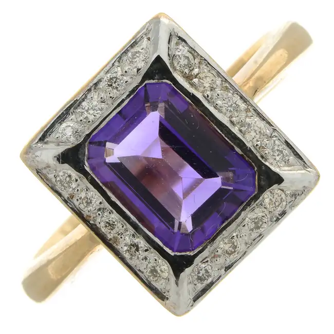9ct gold amethyst diamond ring