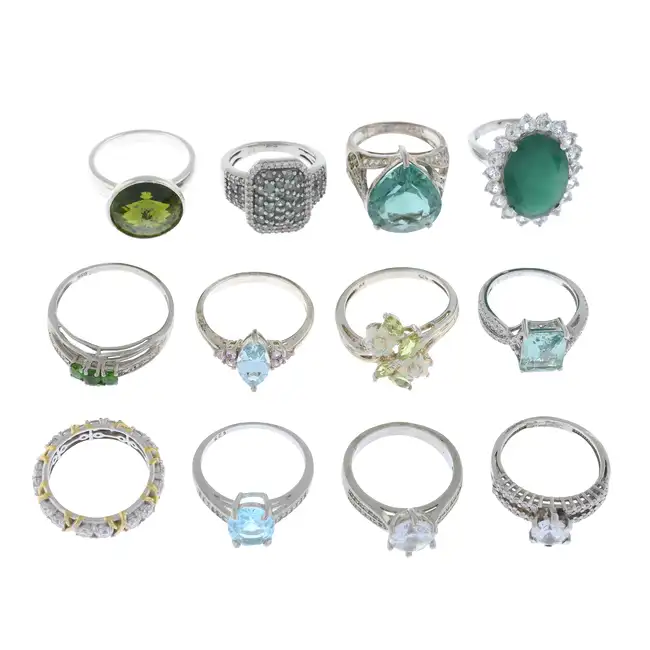 Twelve gem-set rings