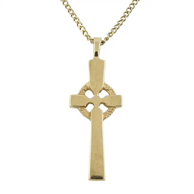 9ct gold cross pendant, with curb-link chain