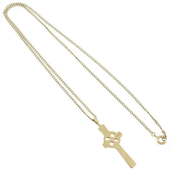 9ct gold cross pendant, with curb-link chain