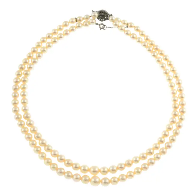 Cultured pearl & diamond two-row necklace 