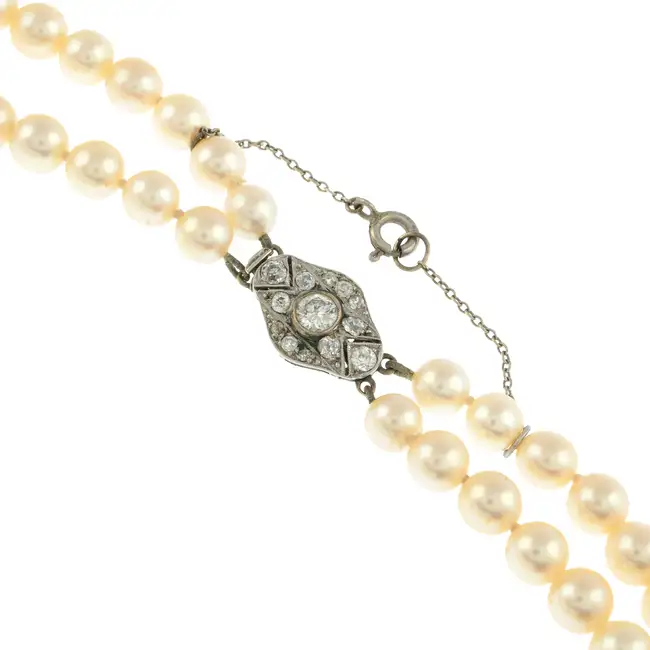 Cultured pearl & diamond two-row necklace 