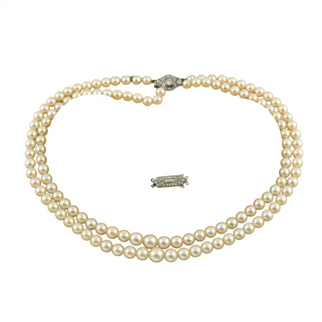 Cultured pearl & diamond two-row necklace 