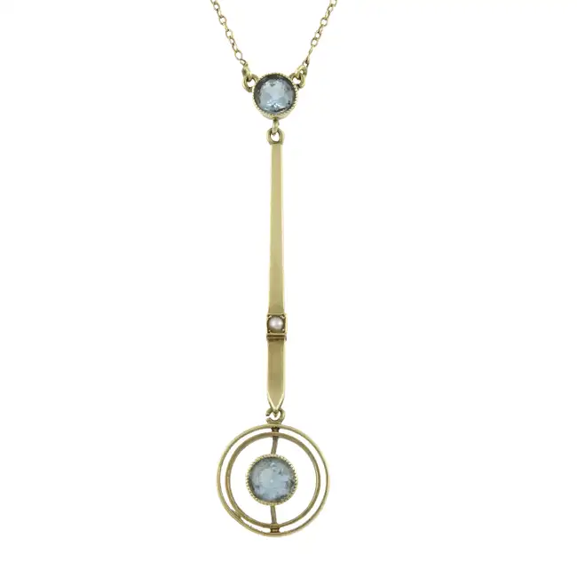 Early 20th c. aquamarine & split pearl necklace