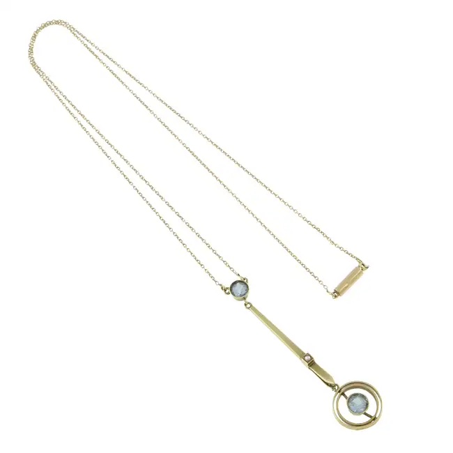 Early 20th c. aquamarine & split pearl necklace