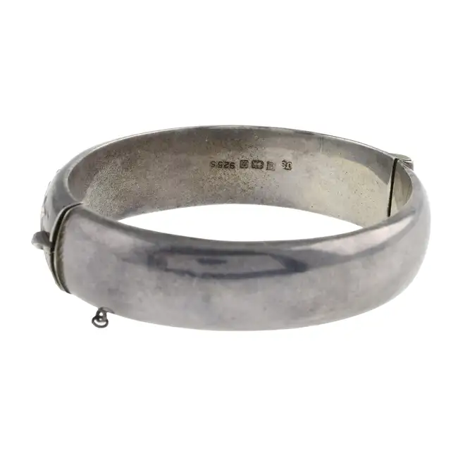 Silver bicolour foliate hinged bangle