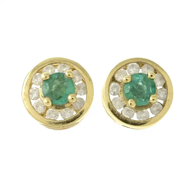 18ct gold emerald & diamond cluster earrings