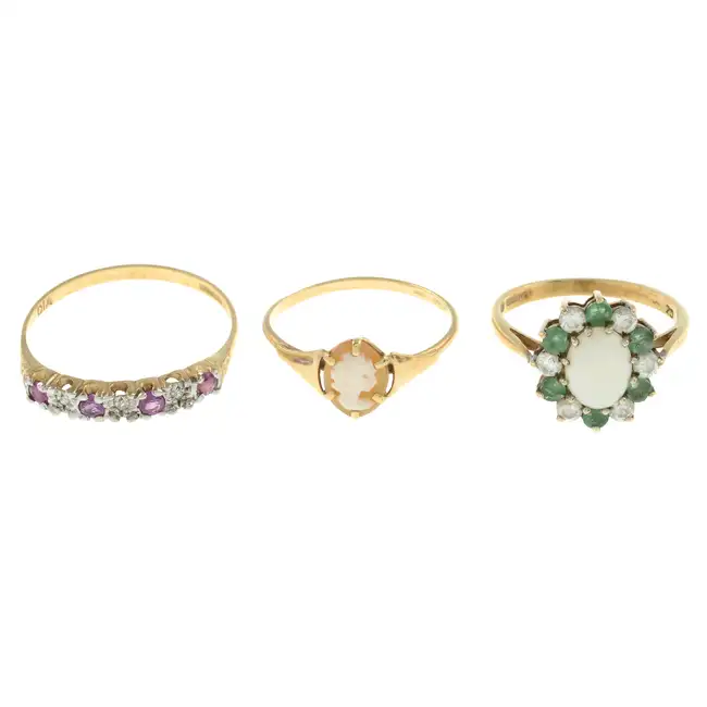 Three 9ct gold gem-set rings