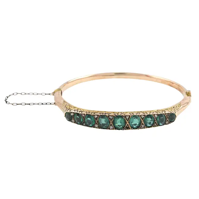 Edwardian 9ct gold GTD & diamond hinged bangle