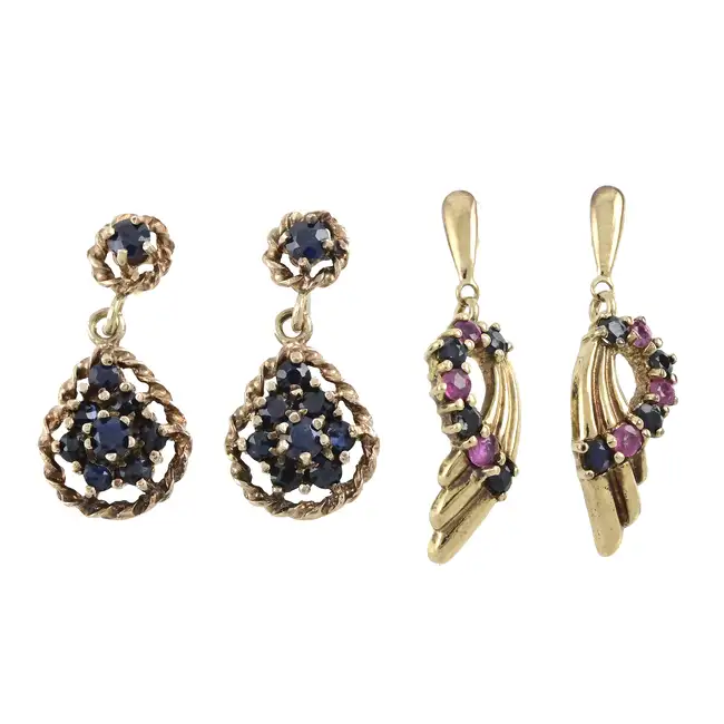 Two pairs of 9ct gold gem-set earrings