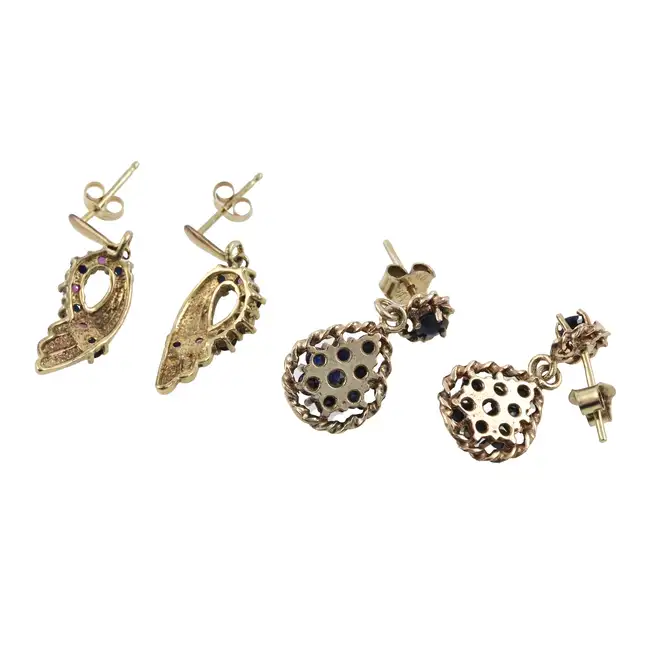 Two pairs of 9ct gold gem-set earrings
