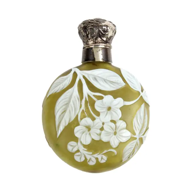Victorian yellow cameo circular scent bottle 