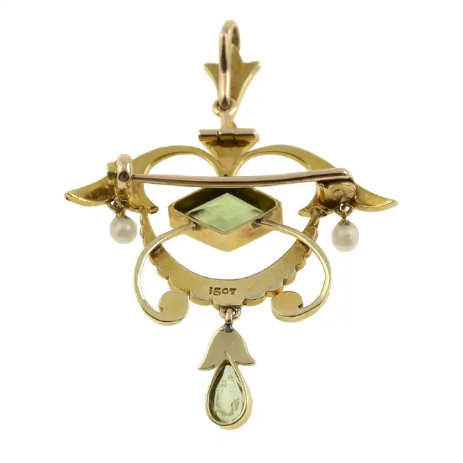 Early 20th century peridot & split pearl brooch