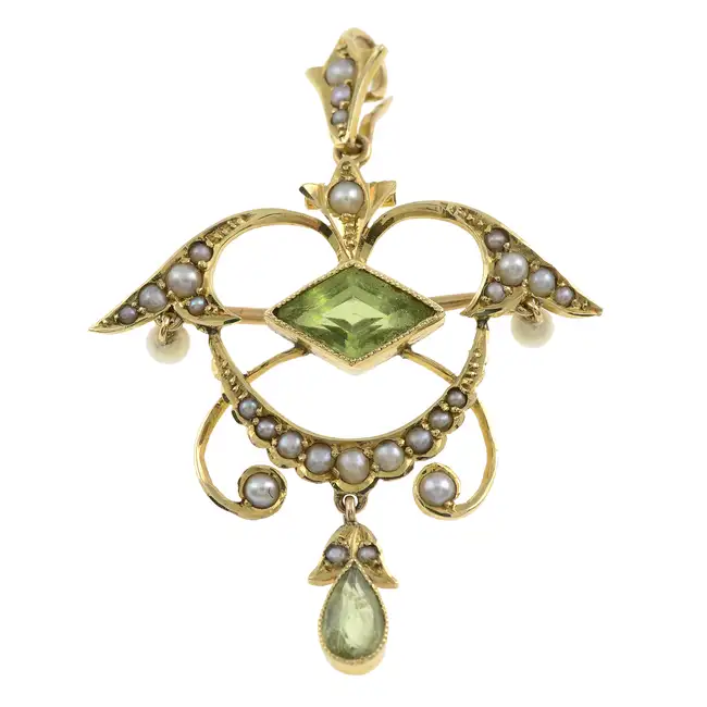 Early 20th century peridot & split pearl brooch