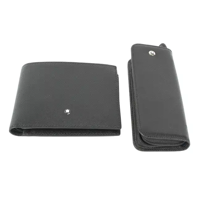 Montblanc black leather pen pouch and wallet