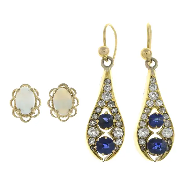 Two pairs of gem earrings