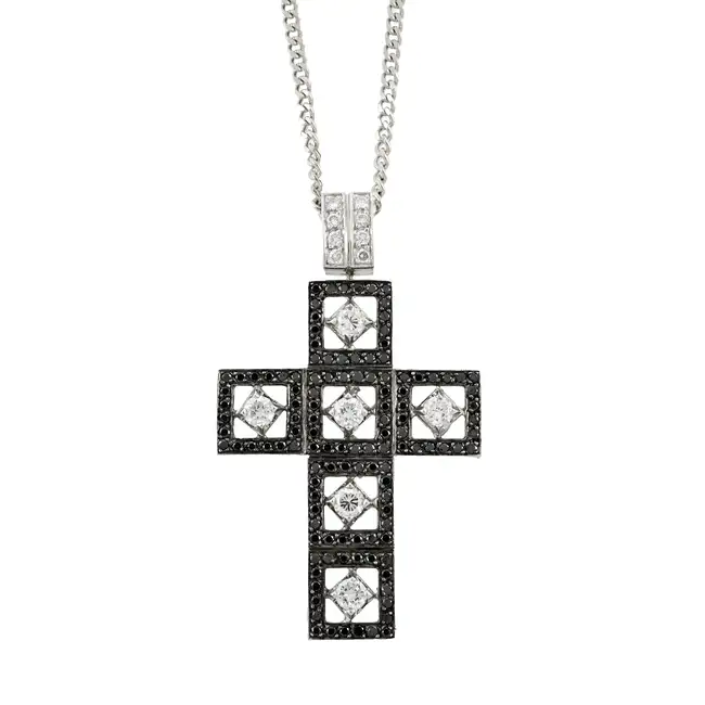 Diamond and black gem cross pendant, with chain