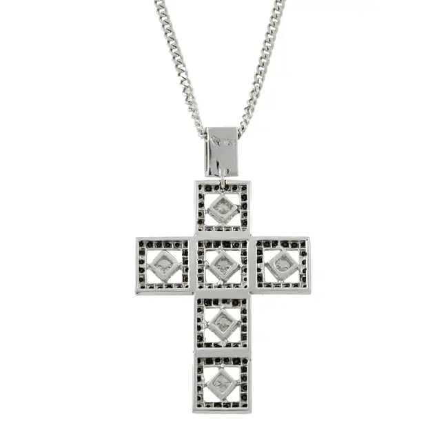 Diamond and black gem cross pendant, with chain