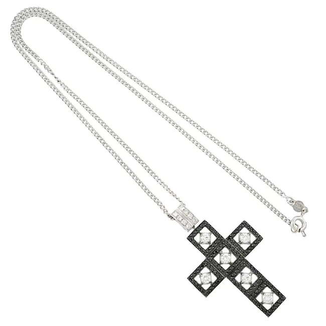 Diamond and black gem cross pendant, with chain