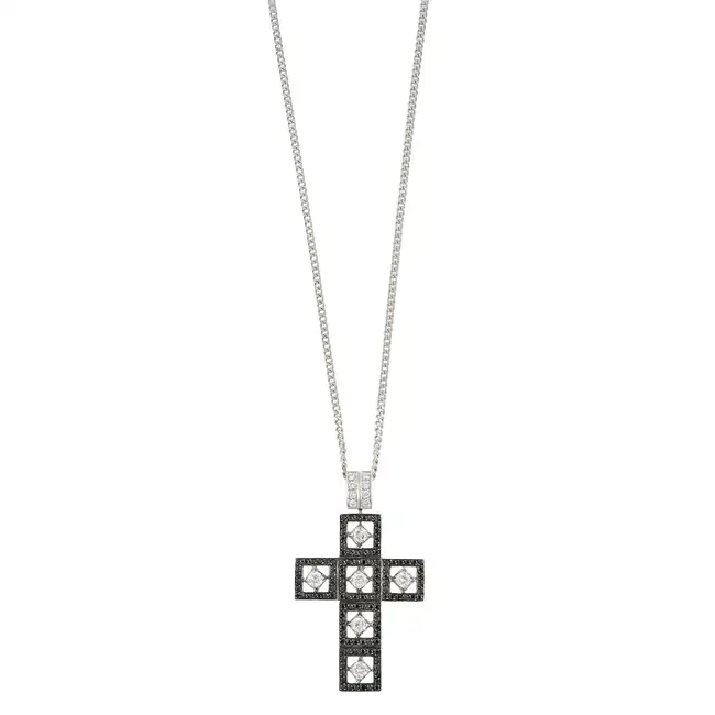 Diamond and black gem cross pendant, with chain