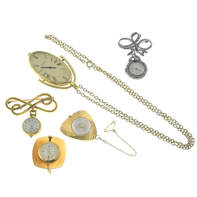 Assorted watch pendants & brooches