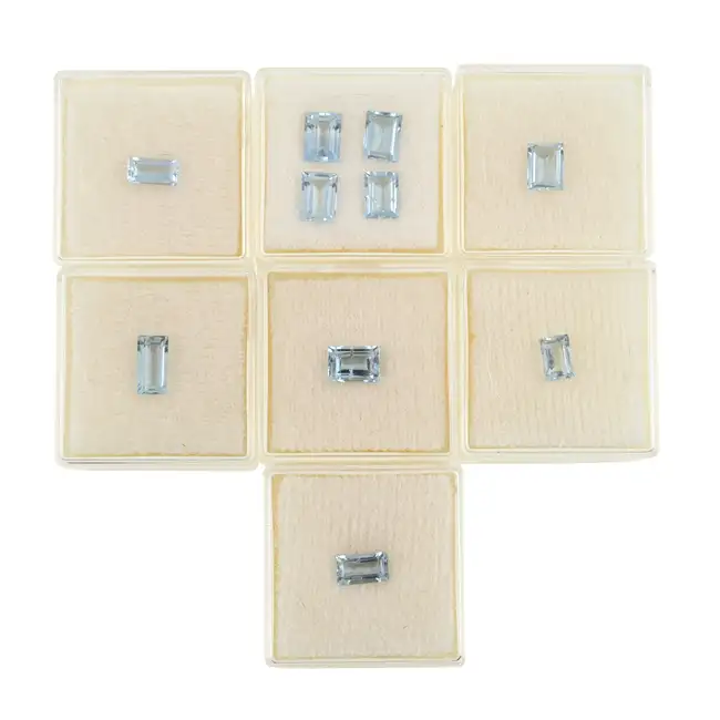 Ten rectangular-shape aquamarines, 7.93ct