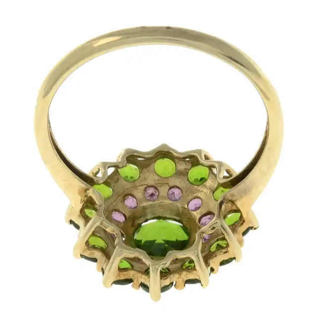 9ct gold diopside & garnet cluster ring