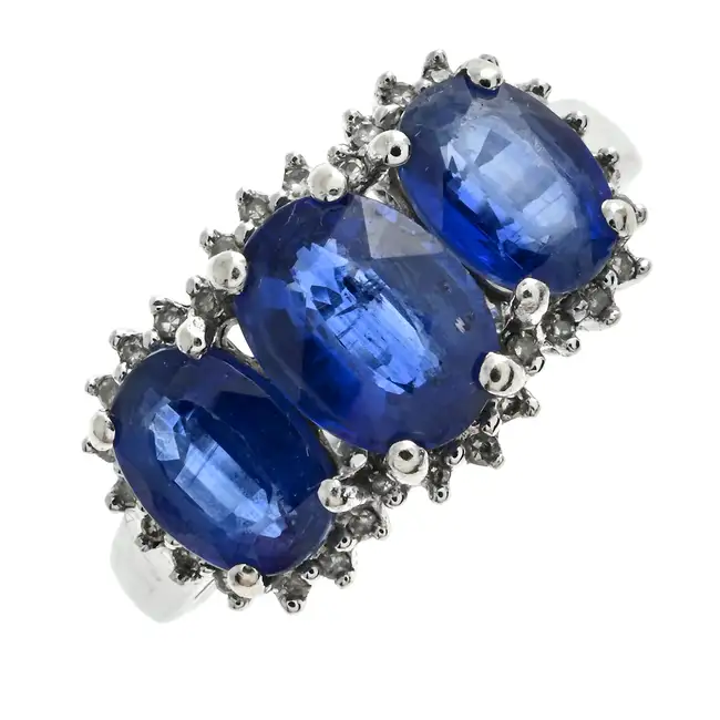 9ct gold kyanite & diamond cluster ring