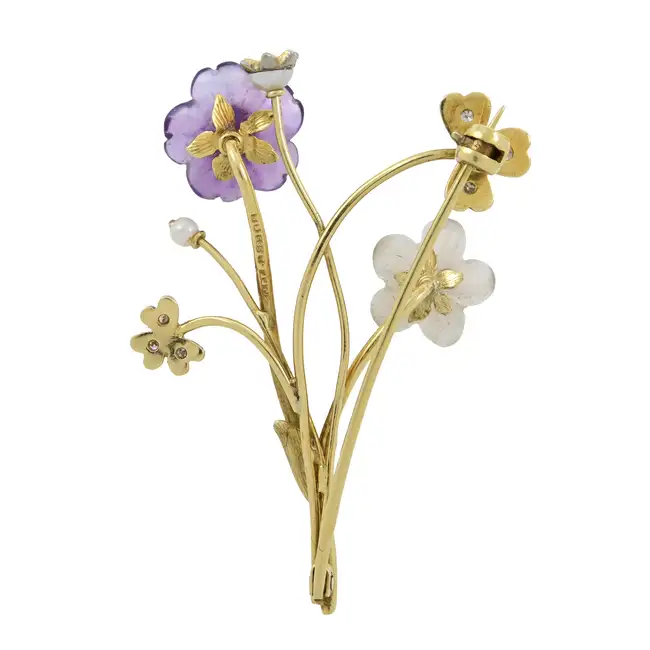 14ct gold gem & diamond floral spray brooch