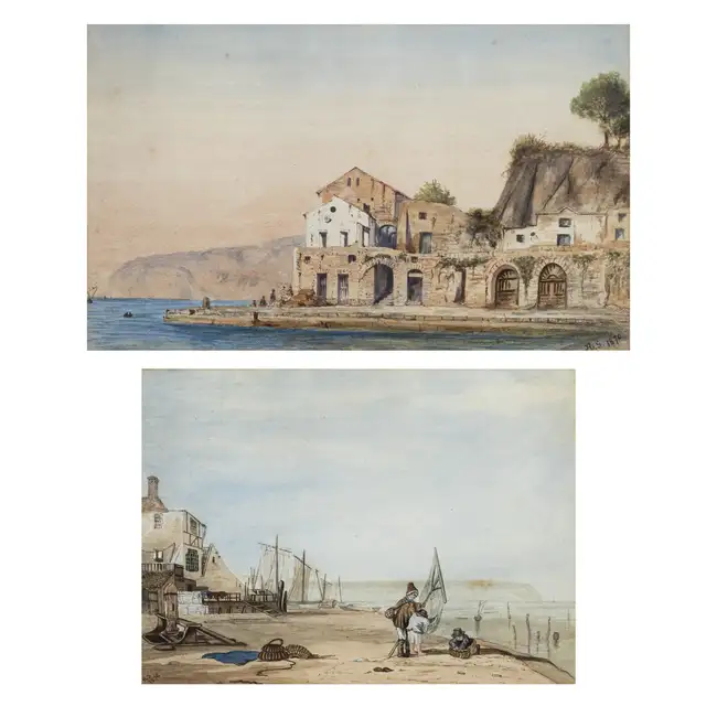 Two watercolour coastal scenes