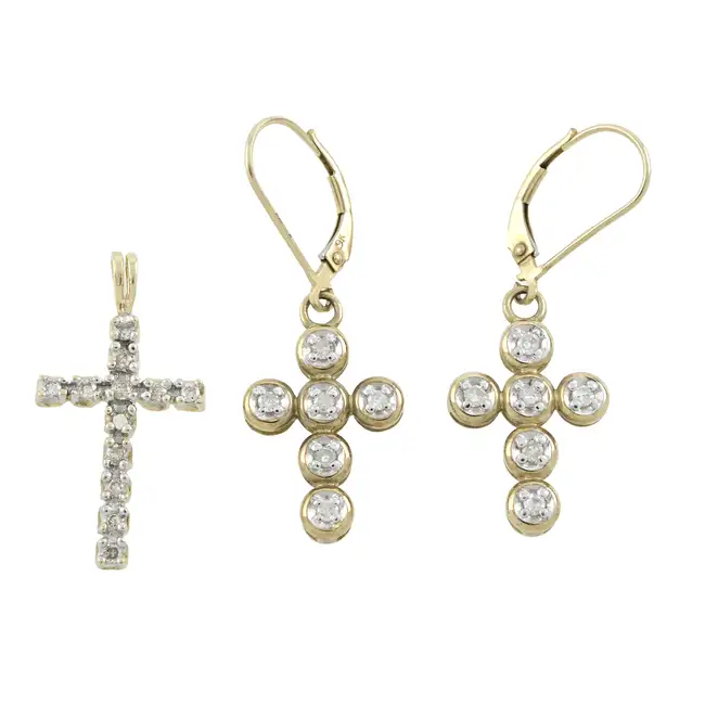 Diamond cross pendant & earrings