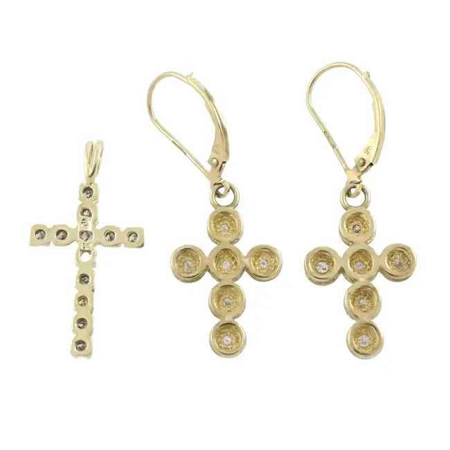 Diamond cross pendant & earrings