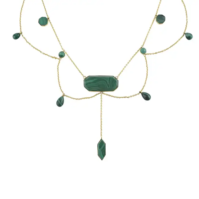 Victorian 15ct gold malachite fringe necklace