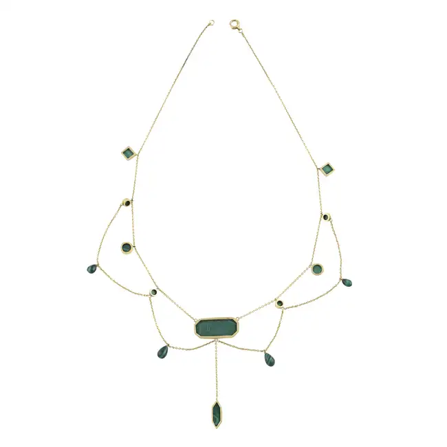 Victorian 15ct gold malachite fringe necklace