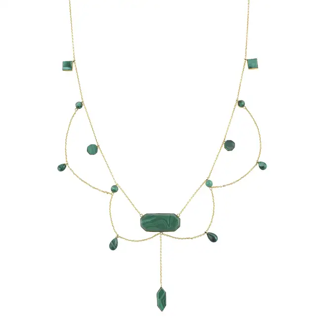 Victorian 15ct gold malachite fringe necklace