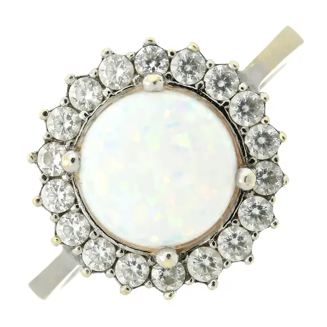 Synthetic opal & cubic zirconia cluster ring