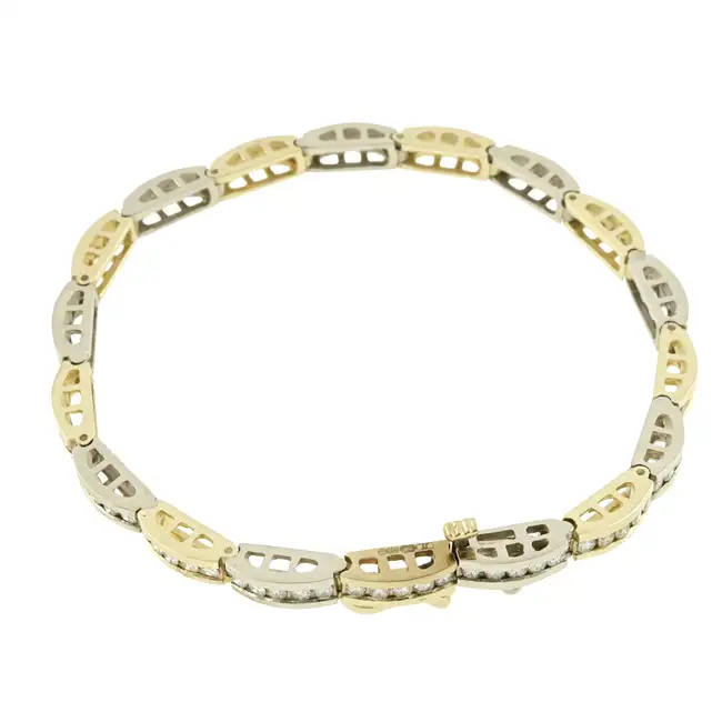 14ct gold diamond bicolour line bracelet 