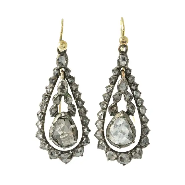 19th century rose-cut diamond drop earrings