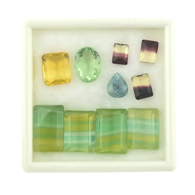 Ten vari-shape & hue fluorites, 107.04ct