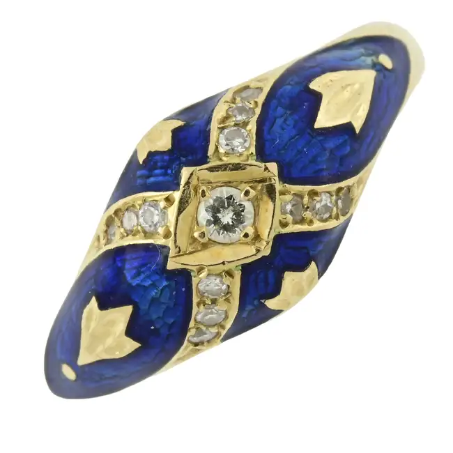 18ct gold diamond & enamel ring