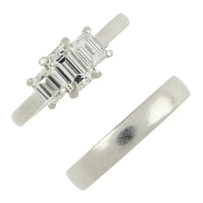 Platinum diamond three-stone ring & band ring