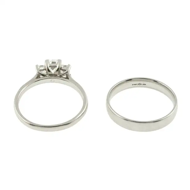 Platinum diamond three-stone ring & band ring